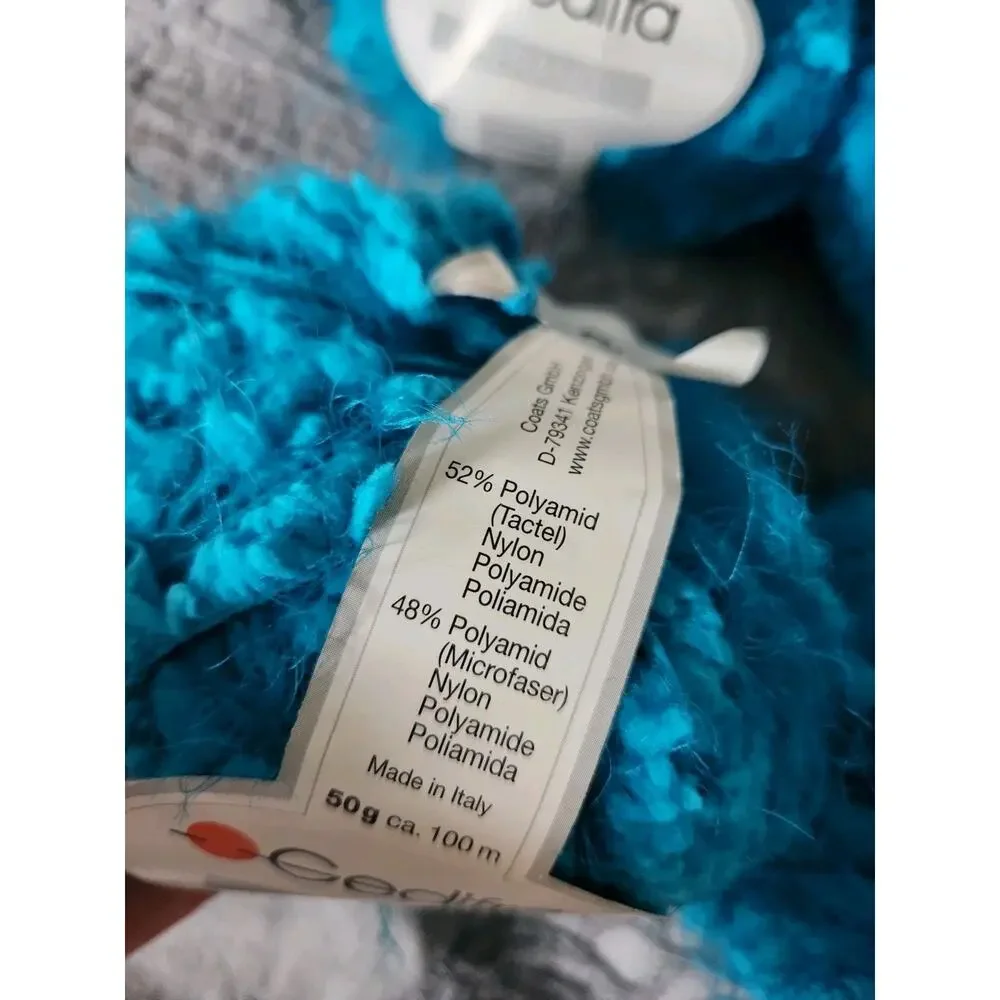 Gedifra Serano Yarn Lot 4 Teal Blue Eyelash Fuzzy Novelty Italy 50g 100m